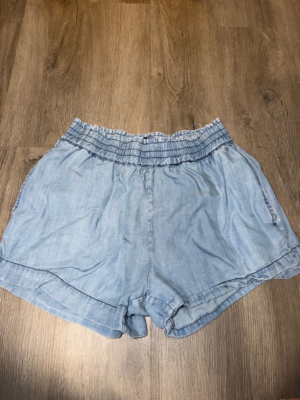 Who What Wear Light Blue High-Waist Smocked Shorts